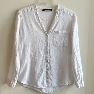 Zara White Linen Button Down Shirt